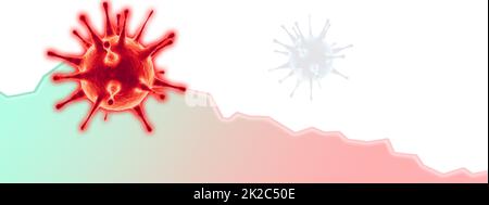 Covid-Krise und der Zusammenbruch der Märkte, wirtschaftliche Folgen. 3d-Illustration Stockfoto