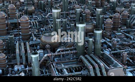 Science-Fiction-Stadt futuristische Metallgebäude Alien-Planet 3D Illustration Stockfoto