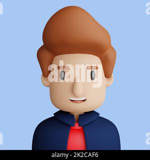 3D Cartoon-Avatar eines lächelnden Kaukasiers Stockfoto