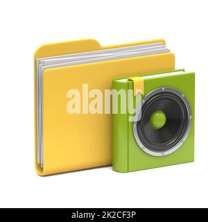 Gelbes Ordnersymbol Hörbuch 3D Stockfoto