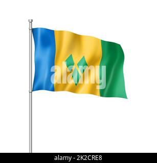 Saint Vincent und die Flagge der Grenadinen isoliert auf Weiß Stockfoto