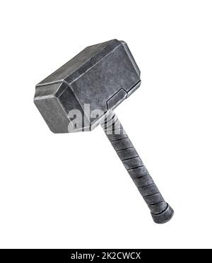 Thor Hammer isoliert auf weißem Hintergrund mit Beschneidungspfad Stockfoto