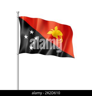 Papua-Neuguinea-Flagge isoliert auf Weiß Stockfoto