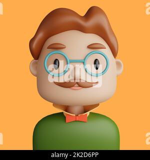 3D Cartoon-Avatar eines lächelnden Kaukasiers Stockfoto