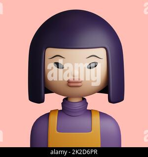 3D Cartoon-Avatar einer jungen asiatischen Frau. Stockfoto