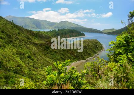 Wunderschöne Aussicht auf Lagoa do Fogo Stockfoto