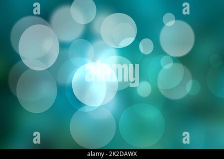 Abstraktes Farbverlauf grün türkis blau glänzend verschwommene Hintergrundstruktur mit kreisförmigen Bokeh-Lichtern. Wunderschöne Kulisse. Platz für Design. Stockfoto