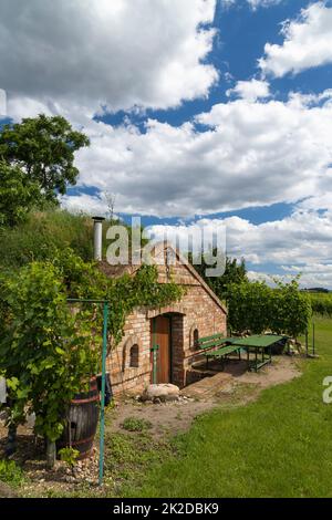 Weinkeller und Weingüter in der Region Palava, Südmähren, Tschechische Republik Stockfoto