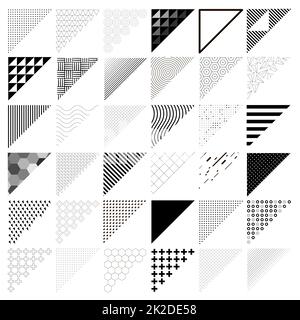 36 verschiedene Dreiecke mit unterschiedlichen Mustern – Vektor Stockfoto