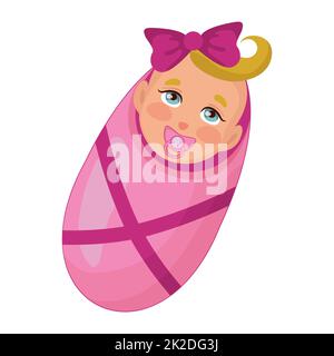 Baby Girl in rosa Windeln auf weißem Hintergrund - Vector Stockfoto