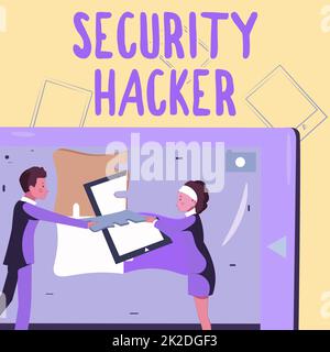 Handschrifttext Sicherheitshacker. Konzept bedeutet jemand, der Methoden zur Verletzung der Abwehrmaßnahmen erforscht Kollegen erstellen neue Projektpläne präsentieren die neuesten Ideen. Stockfoto