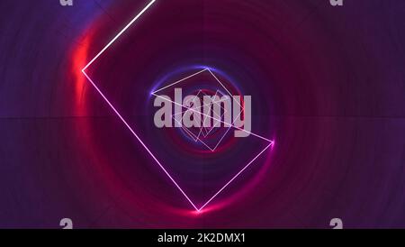 Lineares Neonlicht mit Zylinder-Betontunnel-3D-Rendering Stockfoto