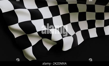 Rendering der Rennflagge 3D mit Karomuster Stockfoto