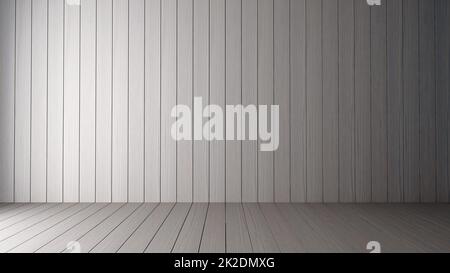 3D-Hintergrundwiedergabe mit Holzboden- und Wandtextur in naturfarbenem Muster Stockfoto