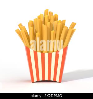 Fast Food pommes Frites in einem Behälter 3D-Abbildung Stockfoto