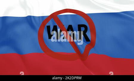 Russische Flagge mit Animation und „kein Krieg“-Text und -Symbol Stockfoto