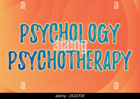 Text zur Inspirationspsychologie Psychotherapie. Geschäftsbeispiele Behandlung psychischer Störungen mit psychologischen Mitteln Linie illustrierte Hintergründe mit verschiedenen Formen und Farben. Stockfoto