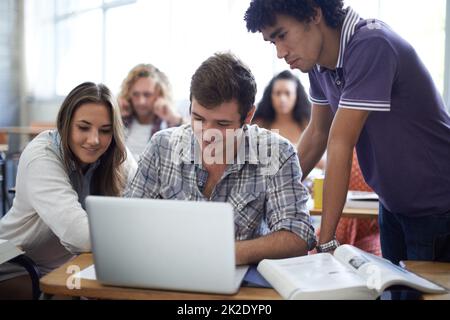 Jede Ressource für ihr Projekt verwenden. Aufnahme einer Gruppe von Studenten, die im Unterricht an Laptops arbeiten. Stockfoto
