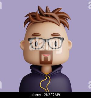 3D Cartoon-Avatar eines lächelnden Kaukasiers Stockfoto
