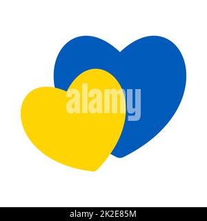 Ein ukrainisches Flaggensymbol in Form eines Herzens. Abstrakte patriotische ukrainische Flagge mit Liebessymbol. Blaue und gelbe konzeptionelle Idee - mit der Ukraine im Herzen. Unterstützung des Landes während der Besatzung. Stockfoto