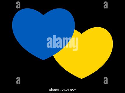 Ein ukrainisches Flaggensymbol in Form eines Herzens. Abstrakte patriotische ukrainische Flagge mit Liebessymbol. Blaue und gelbe konzeptionelle Idee - mit der Ukraine im Herzen. Unterstützung des Landes während der Besatzung. Stockfoto