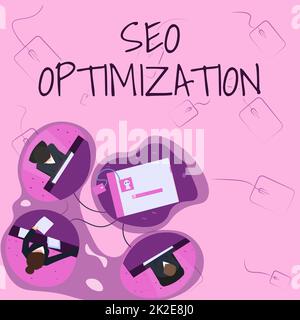 Konzeptionelle Anzeige Seo Optimization. Business Showcase Prozess der Beeinflussung der Online-Sichtbarkeit von Websites oder Seiten Kollegen mit Office Meeting Gedanken teilen Neuer Projektplan zeigen. Stockfoto