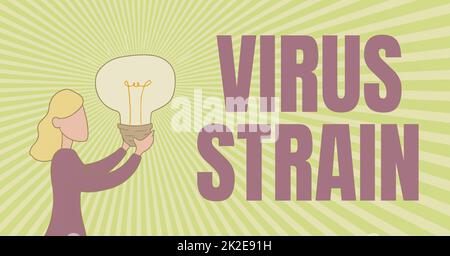 Text mit Inspiration Virus Strain. Business Showcase Virus Strain Lady Standing Drawing Halten Light Up Neue Ideen vorführen. Stockfoto