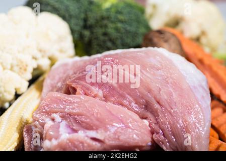 Schweinefleisch und Gemüse für die Lebensmittelzubereitung Stockfoto