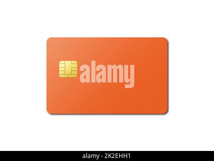 Orangefarbene Kreditkarte auf weißem Hintergrund Stockfoto