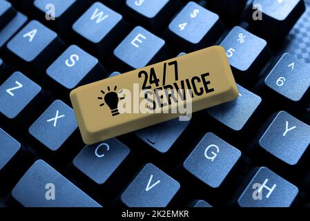 Konzeptionelle Überschrift 24 Or7 Service. Business-Konzept bietet eine Hilfe, die jederzeit verfügbar ist, indem Sie Online-Reiseführer eingeben und Internet-Ideen und -Designs suchen Stockfoto