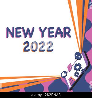 Text mit Inspiration für Neujahr 2022. Geschäftsidee Begrüßung Feiertag Fresh Start Best Wishes Mobiles Zeichnen positive Kommentare und gute Rede Bubble teilen Stockfoto