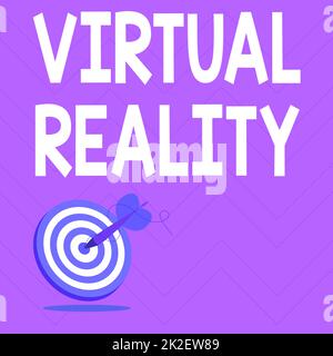 Textbeschriftung zur Darstellung der virtuellen Realität. Business Showcase Virtual Reality Presenting Message Hitting Target Konzept, abstrakte Ankündigung des Ziels Stockfoto