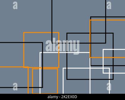 Abstrakte orangefarbene weiße graue Quadrate mit schiefergrauem Hintergrund Stockfoto