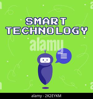 Konzeptunterschrift Smart Technology. Gadgets für Geschäftskonzepte oder Geräte mit integriertem Computer oder Chip niedlicher schwimmender Roboter, die uns neue wunderbare Informationen in Einer Chat Cloud mitteilen. Stockfoto