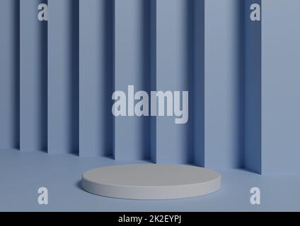 Einfache, minimale 3D Render Komposition mit einem weißen Zylinder Podium oder Stand auf abstraktem hellblauem Hintergrund für Produktanzeige Stockfoto