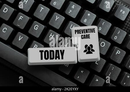Textzeichen mit präventiver Pflege. Business Showcase Gesundheitsprävention Diagnosetests Medizinische Beratung Fixin G Codierungszeichenanordnung, Typing Programm Glitch Fix Codes Stockfoto