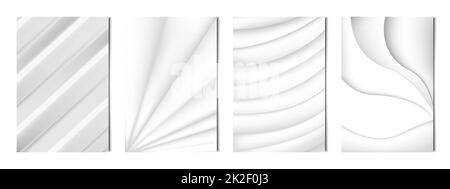Set mit 4 Stück abstrakter heller Hintergrund wellige weiße Linien, Vorlagen für Werbung, Visitenkarten, Texturen - Vektor Stockfoto