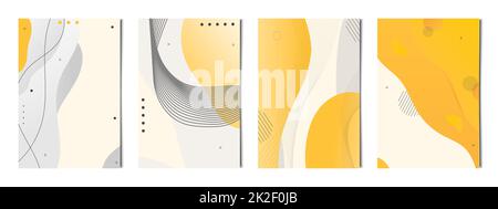 Set mit 4 abstrakten weißen orangefarbenen geometrischen Hintergründen, Vorlagen für Werbung, Visitenkarten, Texturen - Vektor Stockfoto