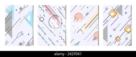 Set mit 4 abstrakten geometrischen Formen farbenfrohe Hintergründe, Vorlagen für Werbung, Visitenkarten, Texturen – Vektor Stockfoto