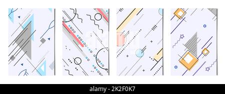 Set mit 4 abstrakten geometrischen Formen farbenfrohe Hintergründe, Vorlagen für Werbung, Visitenkarten, Texturen – Vektor Stockfoto