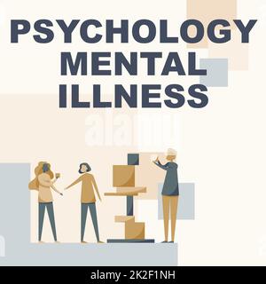 Text zeigt Inspirationspsychologie psychische Erkrankung. Konzeptfoto Psychiatrische Störung psychischer Gesundheitszustand drei Kollegen stehen einander mit Bausteinen zur Seite. Stockfoto