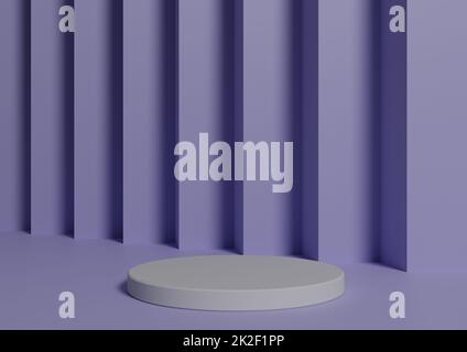 Einfache, minimale 3D Render Komposition mit einem weißen Zylinder Podium oder Stand auf abstraktem Pastell Lila Grün Hintergrund für Produktanzeige Stockfoto