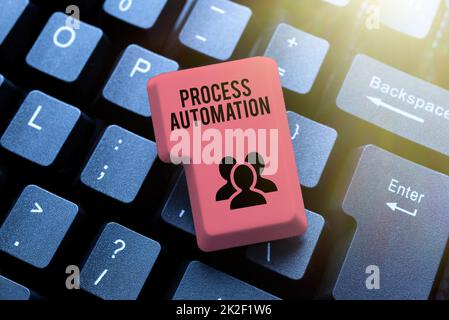Schild, das Prozessautomatisierung anzeigt. Business Showcase Transformation optimierte Robotik zur Vermeidung von Redundanz Abstract Schaffung eines sicheren Interneterlebnisses, Verhinderung der Verbreitung digitaler Viren Stockfoto