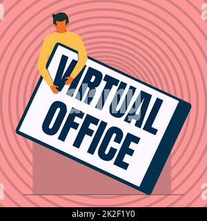 Inspiration mit dem Schild „Virtual Office“. Geschäftsansatz Teil der Industrie für flexible Arbeitsplätze ohne festen Platz Gentleman Drawing mit einer riesigen leeren Zwischenablage. Stockfoto