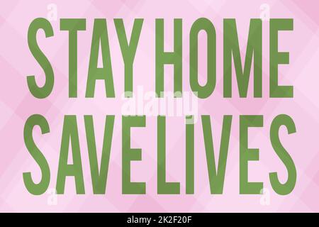 Inspiration mit dem Schild „Stay Home Save Lives“. Wort für verringert die Anzahl der infizierten Patienten, indem sie das Haus nicht verlassen Linie illustrierte Hintergründe mit verschiedenen Formen und Farben. Stockfoto