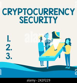 Text mit Inspiration Cryptocurrency Security. Geschäftliche Showcase-Versuche, digitale Währungen durch illegale Mittel zu erhalten Kollegen, die neben dem Table Projection Graph Chart stehen. Stockfoto