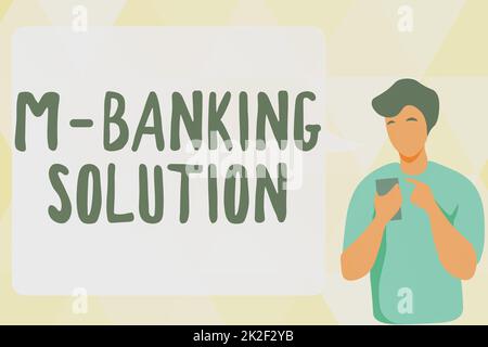 Konzeptionelle Überschrift M-Banking-Lösung. Geschäftsansatz hat über eine Anwendung auf dem Smartphone auf das Banking zugegriffen man Illustration mit Mobile und Displaying Speech Bubble Conversation. Stockfoto