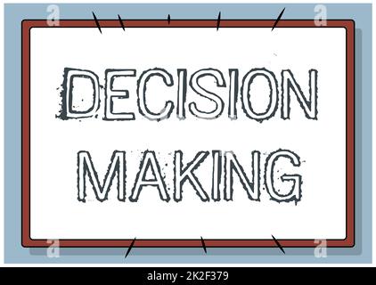 Unterschrift zur Anzeige der Entscheidungsfindung. Internetkonzept zur Auswahl der besten Option, die der aktuellen Situation entspricht. Linie illustrierte Hintergründe mit verschiedenen Formen und Farben. Stockfoto