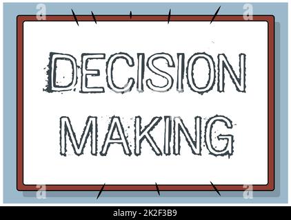 Unterschrift zur Anzeige der Entscheidungsfindung. Internetkonzept zur Auswahl der besten Option, die der aktuellen Situation entspricht. Linie illustrierte Hintergründe mit verschiedenen Formen und Farben. Stockfoto