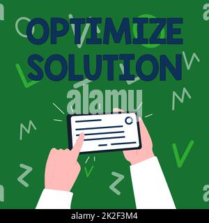Inspiration zeigt Zeichen Optimize Solution. Konzept Bedeutung Prozess der Ermittlung des größten Werts der Lösung Abbildung Handhalten wichtiger Identifikationskarte zeigt es. Stockfoto
